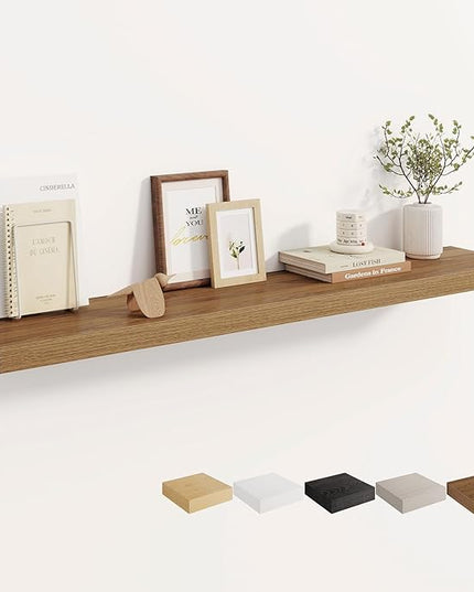 Dreamland 48 Inches Floating Shelves for Wall, 8" Deep Long Floating Shelves Set of 1, Large Display & Storage Shelf, Wall Shelf for Bathroom Bedroom Living Room Kitchen Office, Walnut