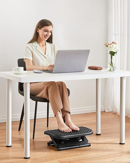 HUANUO Adjustable Desk Footrest, Foot Rest for Under Desk at Work with Massage, Adjustable Foot Stool with 3 Height Position & 30 Degree Tilt Angle Adjustment for Home, Office