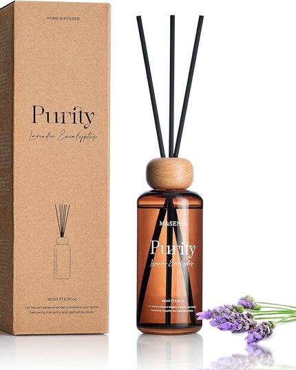 M&SENSE Lavender Eucalyptus Reed Diffuser: 6.3 fl oz Non-Toxic Aroma Set with Sticks, Light & Subtle Fragrance, Long-Lasting Natural Essential Oil Gifts for Bedroom, Shelf Decor & Small Spaces