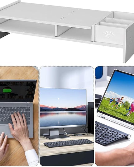 Monitor Riser, 3-Tier Desktop Shelf, Computer Display Stand, Office Workstation Accessory, Study College Dorm Business Desk Organizer for Working Reading Classroom School Home Office Setup