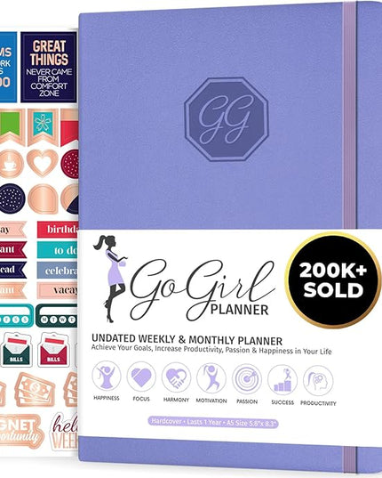 GoGirl Planner and Organizer for Women – Compact Size Weekly Planner, Goals Journal & Agenda to Improve Time Management, Productivity & Live Happier. Undated – Start Anytime, Lasts 1 Year – Lavender