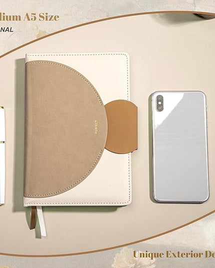 CAGIE Lined Journal for Women, 100GSM Leather Journals for Writing with Buckle Closure,A5 Hardcover Diary Journaling Notebooks for Business Work School Note Taking 5.9" x8.59 (Brown)