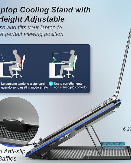 ICE COOREL Laptop Cooling Pad with 6 Cooling Fan, Laptop Cooler Fan with No Lights, Cooling pad for Laptop 15-17 Inches, Notebook Cooler Stand with 9 Height Adjustable, Cooler Pad for Lap or Desk Use