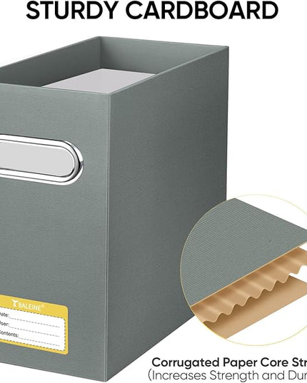 BALEINE File Organizer Box, Cardboard File Folder Organizer with Handle for Letter Size, Portable Collapsible Hanging Filing Box for Home Office Document Storage (4 Pack, Grey)