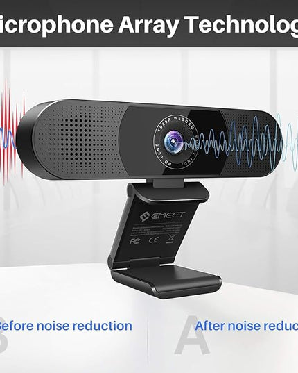 EMEET C980 PRO 3-in-1 1080P Webcam with Microphone and Speaker, 60°-98° Wide Angle Webcam w/ 4 Noise Cancel Mics, 2 Speakers, Auto Low Light Correction W/Cover, USB Camera for Online Conference/Class
