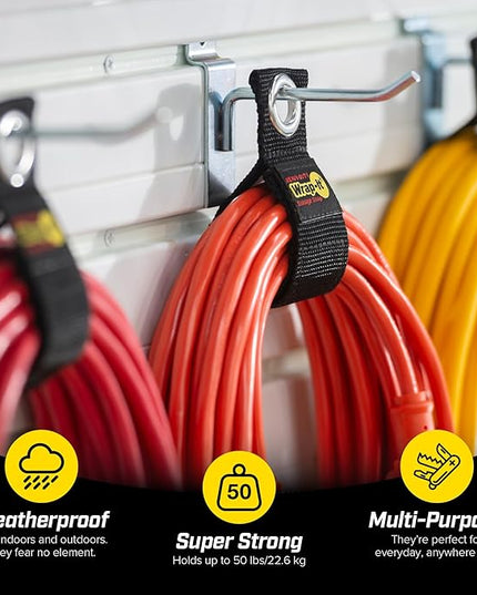 Heavy-Duty Wrap-It Storage Straps, 10-inch (6 Pack) - Hook and Loop Extension Cord Organizer Hanger, Cord Keeper, Cable Straps for Cords, Hoses, and Garage Storage