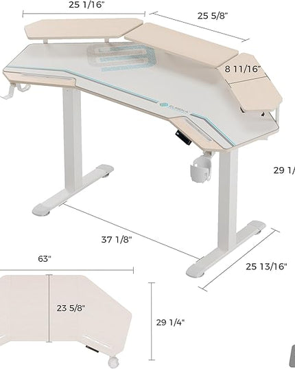 EUREKA ERGONOMIC Standing Desk,63" Electric Adjustable Height Computer Desk,Wing Shaped Music Studio Desk, LED Monitor Stands, Dual Motor&Slot, Maple