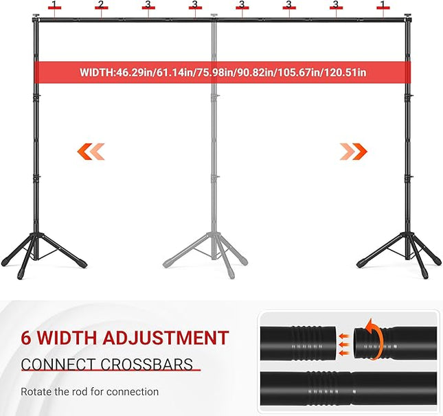 JSungo Backdrop Stand, Adjustable 10x7.5 FT Background Stand Backdrop for Parties, Photo Video Studio, Portable Photography Backdrop Stand with Carrying Bag, 6 Backdrop Clamps, and 2 Stand Bags