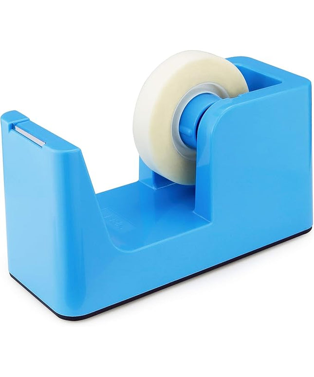 ABEL SimpleWork Desktop Tape Dispenser, Blue, 1 in Core, Non-Skid Weighted Base, Tape Cutter for Office, Home, School, and Crafts