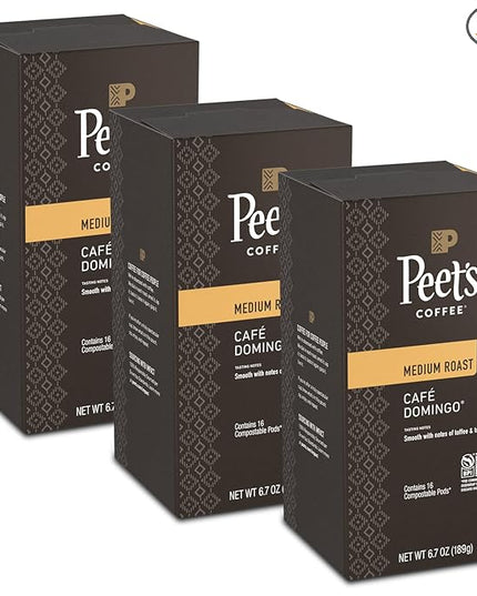 Peet’s Café Domingo Coffee Pods – 48 Count (3 Packs of 16) – Medium Roast with Smooth, Balanced Flavor and Aromatic Finish – Compatible with Pelecom Coffee Machines – Peet’s Coffee Pods & Capsules