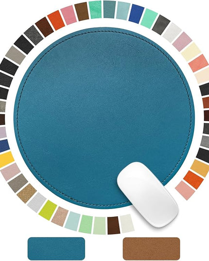 PU Leather Mouse Pad With Stitched Edge Micro-Fiber Base - Non-Slip Waterproof for Computers, Laptop - Round 9 x 9 Inch (Sapphire Blue)