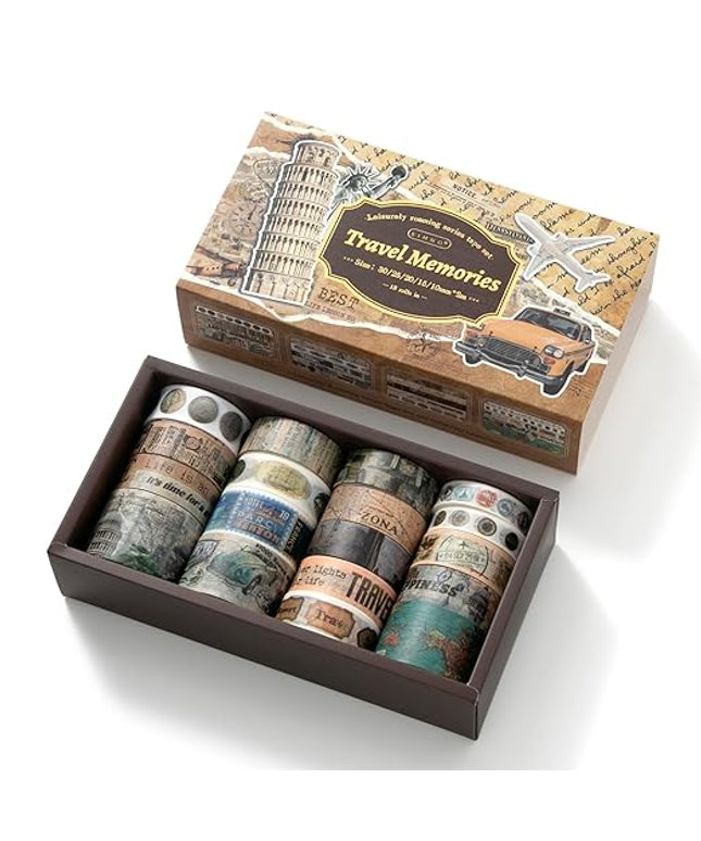 Auguro 18 Rolls Travel Washi Tape Set journaling Tape for Crafts and Journaling DIY Scrapbook Tape for journaling Scrapbooking Supplies washi Tape for Scrapbooking