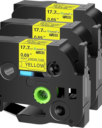 3 Pack Compatible for Brother Ptouch HSe-641 HSe641 HS-641 HS641 17.7mm Black on Yellow Heat Shrink Tube Tape use in PT-D400 PT-D600 PT-E300 PT-E500 P710BT Label Maker (0.69''x 4.92ft)