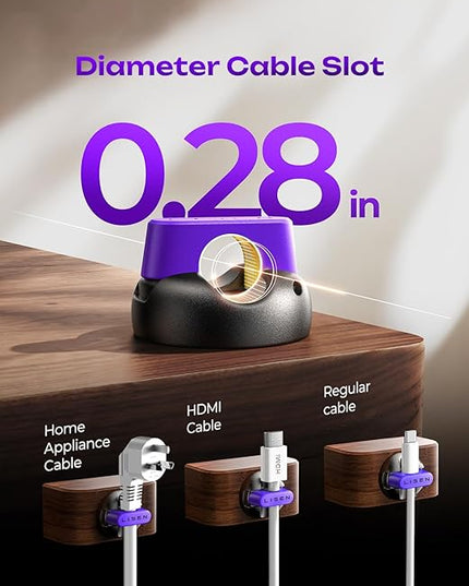 10-Pack Magnetic Cable Clips [1S Snap-On] Cord Holder, LISEN Office Desk Organizers and Accessories with 5 Extra Strong Adhesive Pads, Wire Organizer for Nightstand, Home, Wall, Car, Desktop, Purple