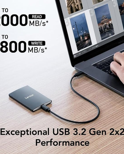 Lexar 1TB SL500 Portable SSD, Up to 2000MB/s, Compatible w/Type-C Laptops, iPhone 15/16, Smartphones, Tablets, PS5, Xbox, USB 3.2 Gen 2x2, Slim & Lightweight, External SSD, Black (LSL500X001T-RNBNU)