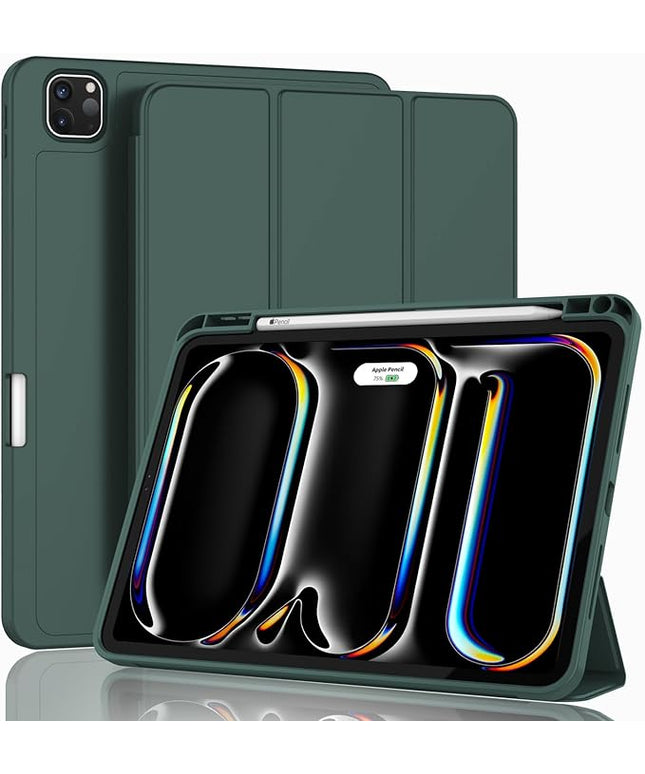 ZryXal iPad Pro 11 Inch Case (M5) 2025/ (M4) 2024 (Model: A2836/A2837/A3006), Trifold Stand Smart Cover with Pencil Holder and Soft TPU Back, Auto Wake/Sleep (Update Midnight Green)