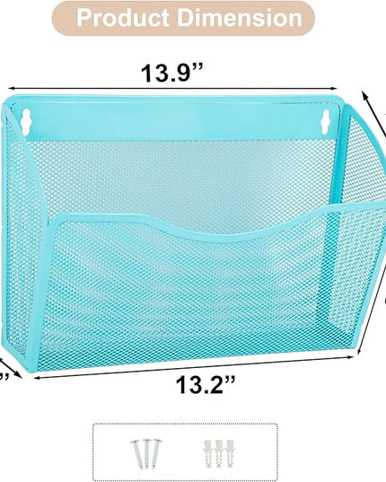 EASEPRES 3 Single Pocket Mesh Hanging File Organizer, Vertical Wall Mounted Magazine File Holder, Mount Basket Mail Paper Document Folder Organizing for Office, Home and School, Blue