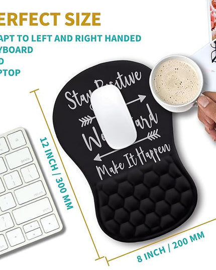 Hokafenle Ergonomic Mouse Pad Wrist Support, Wrist Rest Mousepad for Carpal Tunnel Pain Relief with Integrated Memory Foam Slope Massage Bulge (11.8x7.9 inch,Inspirational Quote