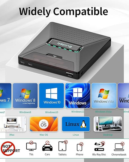 CD DVD Drive External, Portable CD DVD Driver +/-RW Burner with 2.5" SATA,SD Card Reader and USB A Type C 2.0 Hub Compatible with Laptop PC