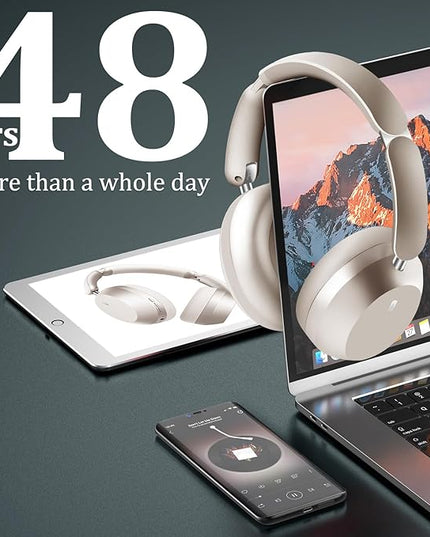 Wentronic Y04 Bluetooth Headphones Active Noise Cancelling Wireless Over Ear Headphones 48 Hours Playtime High Sound Quality Foldable Headphones with Soft Ear Cushion for Travel - Starlight