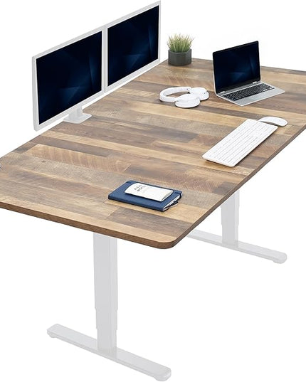 VIVO Electric 71 x 36 in Dual Motor Sit Stand Desk, Memory Height Adjustment, 2B Series, Reclaimed Wood Top White Frame, DESK-KIT-2W7P-36