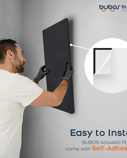 BUBOS 4 PCS Acoustic Panels,23.6''x11.8'' Fabric Soundproof Wall Panels,Self-adhesive Sound Absorbing Panels for Studios, Office, Home Theater,Fabric-Clad Black