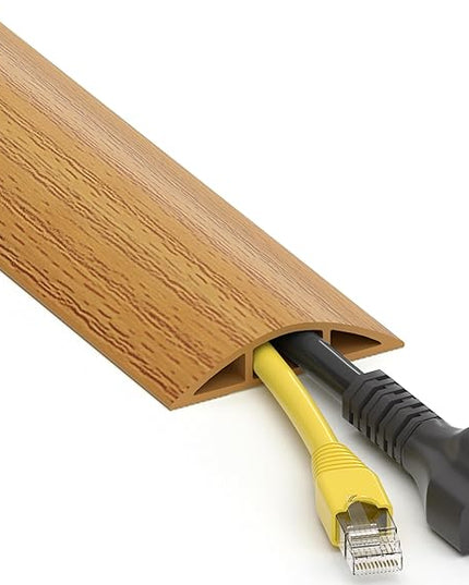 Floor Cord Cover 6ft, Yellow Oak Wood Wire Hider Floor Hide Extension Cords, PVC Cable Management Cover, Cable Protector, Cord Cavity W0.6in x H0.32in