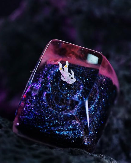 Pink and Purple Galaxy Astronaut Artisan Keycap R1 SA Profile Custom Gaming Keycaps 1U ESC Handmade Resin Astronauts Key Cap Cherry MX Switch Compatible Mechanical Keyboard Space Lover Gift