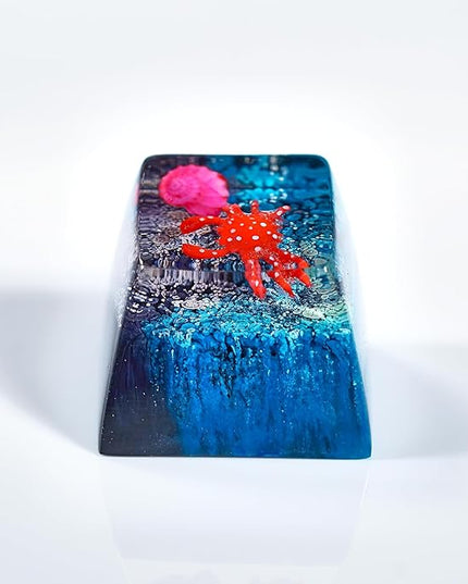 Crab with Pink Seashell Artisan Keycap Black Blue Ocean R1 SA Profile Custom Keycaps 1U ESC Handmade Gaming Resin Key Cap Cherry MX Switch Compatible Mechanical Keyboard Sea Lover Gift