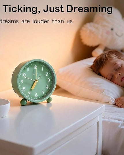 AOKILOM Analog Alarm Clock, Non-Ticking Silent Travel Small Clock, Battery Operated with On-Demand Light, Easy Set Gentle Wake, Ideal Decor for Bedroom, Bedside, Desk,Office (Mint Green)