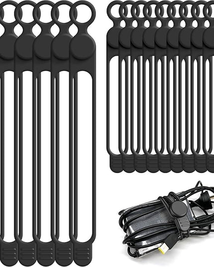 Nearockle Silicone Cable Ties Cord Organizer for Cable Management, 16PCS 4.2" and 7.1" Reusable Cable Organizer Electronic Accessories for Home, Office, Kitchen, School, Travel (Black)