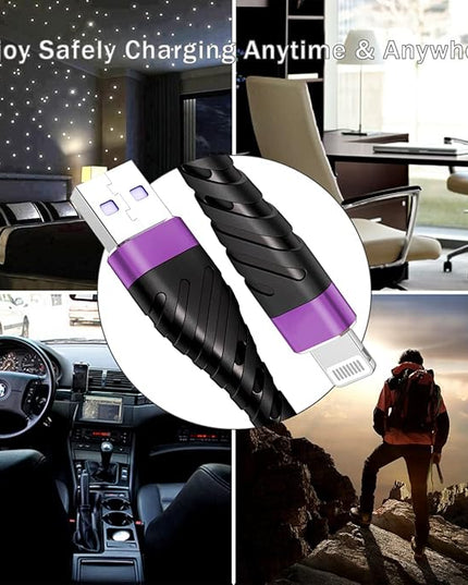 OIITH MFi Certified for iPhone Charger Cable 3 Pack 10 Ft, Extra Long for Lightning Charging Cord, Fast 2.4A for iPhone USB Cord Compatible with iPhone12/11/XS/Max/XR/X/8/8P/7P/6/iPad - Purple