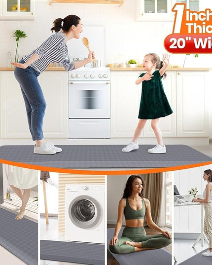 StepRite 1” Thick Kitchen Mats for Floor, Anti Fatigue Kitchen Rugs, Non-Slip,Heavy Duty Waterproof Kitchen Rug, Standing Desk Mat, Gifts for Friends, Family, Home, Kitchen, Office (72" x 20", Grey)