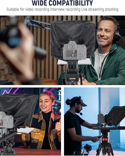 NEEWER Basics X16B Aluminum Alloy Liftable Teleprompter 16" for iPad Tablet DSLR Camera, No Assembly, Remote & App Control, Compatible with iOS Android, Pro for Online Teaching Live Streaming