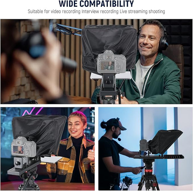 NEEWER Basics X16B Aluminum Alloy Liftable Teleprompter 16" for iPad Tablet DSLR Camera, No Assembly, Remote & App Control, Compatible with iOS Android, Pro for Online Teaching Live Streaming