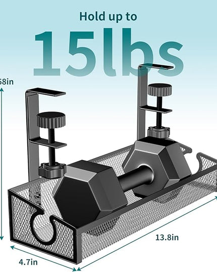 Under Desk Cable Tray - Black, No Drill Cable Organizer with Clamp for Wire Management, PC Cord Organizer & Workspace Accessories (2 Pack)