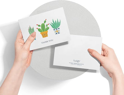 Twigs Paper Thank You Card Set - 12 Assorted Greeting Cards For All Occasions - Thank You Cards with Envelopes - Appreciation Cards - Eco Friendly - Made In USA - 5.5 x 4.25 Inch Size - Cactus Themed