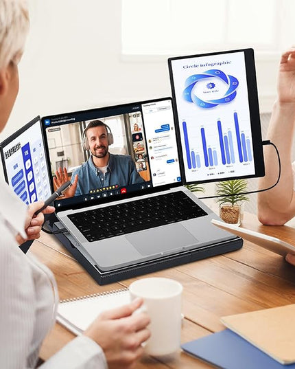 POTTMACEE 14.2" Laptop Screen Extender, 0.17" Ultra-Thin FHD 1080P IPS Portable Monitor for Laptop, Dual Screen Travel Monitor Extender, Plug-Play for Windows/Mac/Chrome, Fit 13”-17.3” Laptops