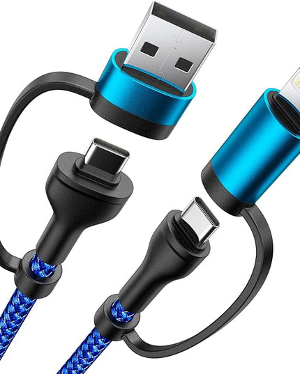 XUDUO 4 in 1 Charging Cable Fast USB C Cable Type C Charger 60W Lightning Cable Adapter USB C to USB C Cable for iPad Charger Fast Multi Charging Cord Fits iPhone 17 16 15/15 Pro/15 Plus/14 Pro Max
