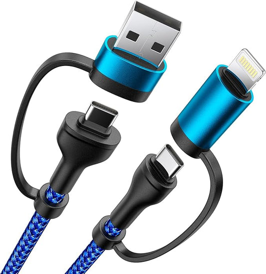 4 in 1 Charging Cable, Fast USB C Cable Data Type C Charger 60W Lightning Cable Adapter USB C to USB C Cable for iPad Charger Fast Multi Charging Cord Fits iPhone 16 15/15 Pro/15 Plus/14 Pro Max,6FT