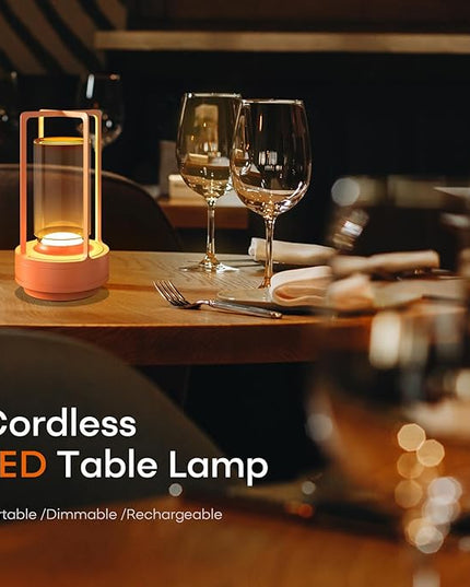 Portable Metal Table Lamp for Indoor/Outdoor ,Rechargeable Cordless LED Lamp, 3-Colour Infinitely Dimming Battery Powered Small Desk Lamp, Restaurant/Bedroom/Bar/Coffee Shop/Camping Light (Orange)