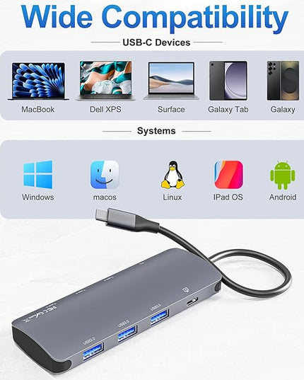 USB C Hub 10Gbps, USB C Splitter with 4K@60Hz Video Output, 100W Power Delivery Charging, Data Transfer, USB4 Hub Multiport Adapter for MacBook Pro/Air, iPad Pro, Mac mini and More Type C Devices
