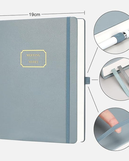 EMSHOI Meeting Notebook for Work with Action Items - 320 Pages B5 Thick Project Planner Agenda Organizer Work Notebook for Women Men Office Business, PU Leather Hardcover, 7.5" x 10", Gray Blue