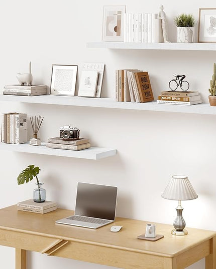 Vivelove 10 in Deep Floating Shelves for Wall, 30" x 10.2" x 1.5" Shelves for Room Wall Mounted, 1.5 Inch Thick Shelf for Bathroom Bedroom Kitchen Book Room, Modern Farmhouse Decor, Set of 2, White