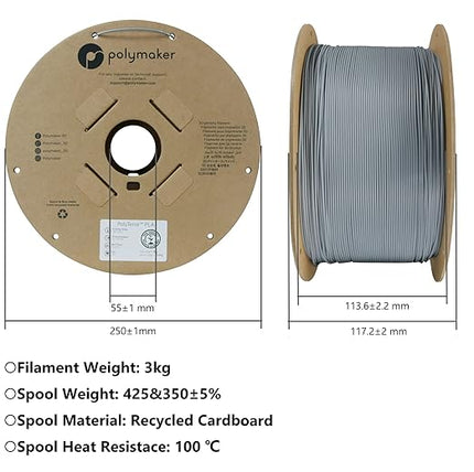 Polymaker Matte PLA Filament Matte Fossil Grey 1.75mm 3kg 3D Printing Filament, PolyTerra 3D Printer PLA Filament