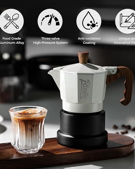 Bincoo Three Valve Espresso Maker Stovetop,Camping Moka Pot 2 Cup/120ML,Stove Top Espresso Italian Coffee Maker,Easy to Use