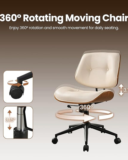 Home Office Desk Chair, Modern Sleek Office Chair with Adjustable Lumbar Support, Adjustable Height Mid Back Executive Task Chair with 360 Rolling Swivel for Meeting Study Room(Button,White)