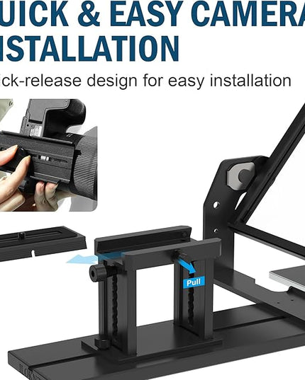 20-Inch HD Wide-Angle Teleprompter, Manually Adjustable Height, Compatible with Multiple Devices, Includes Remote Control & Free Teleprompter App