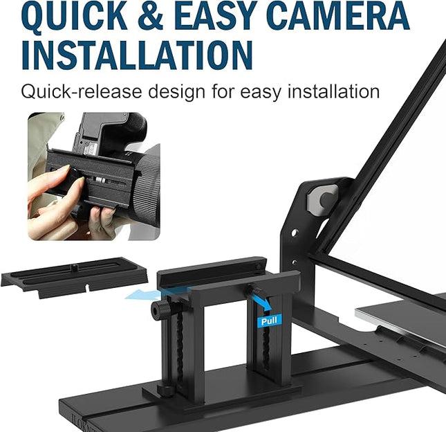 20-Inch HD Wide-Angle Teleprompter, Manually Adjustable Height, Compatible with Multiple Devices, Includes Remote Control & Free Teleprompter App