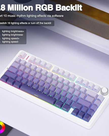 AULA F75 Pro Wireless Mechanical Keyboard,75% Hot Swappable Custom Keyboard,RGB Backlit,Pre-lubed Linear Switches,Side Printed PBT Keycaps Mechanical Gaming Keyboards,Gradient Purple